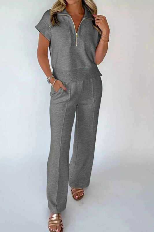 TEEK - Half Zip Polo Tee Casual Pant Set SET TEEK Trend