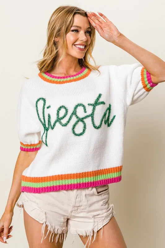 TEEK - Green FIESTA Metallic Short Puff Sleeve Sweater TOPS TEEK Trend