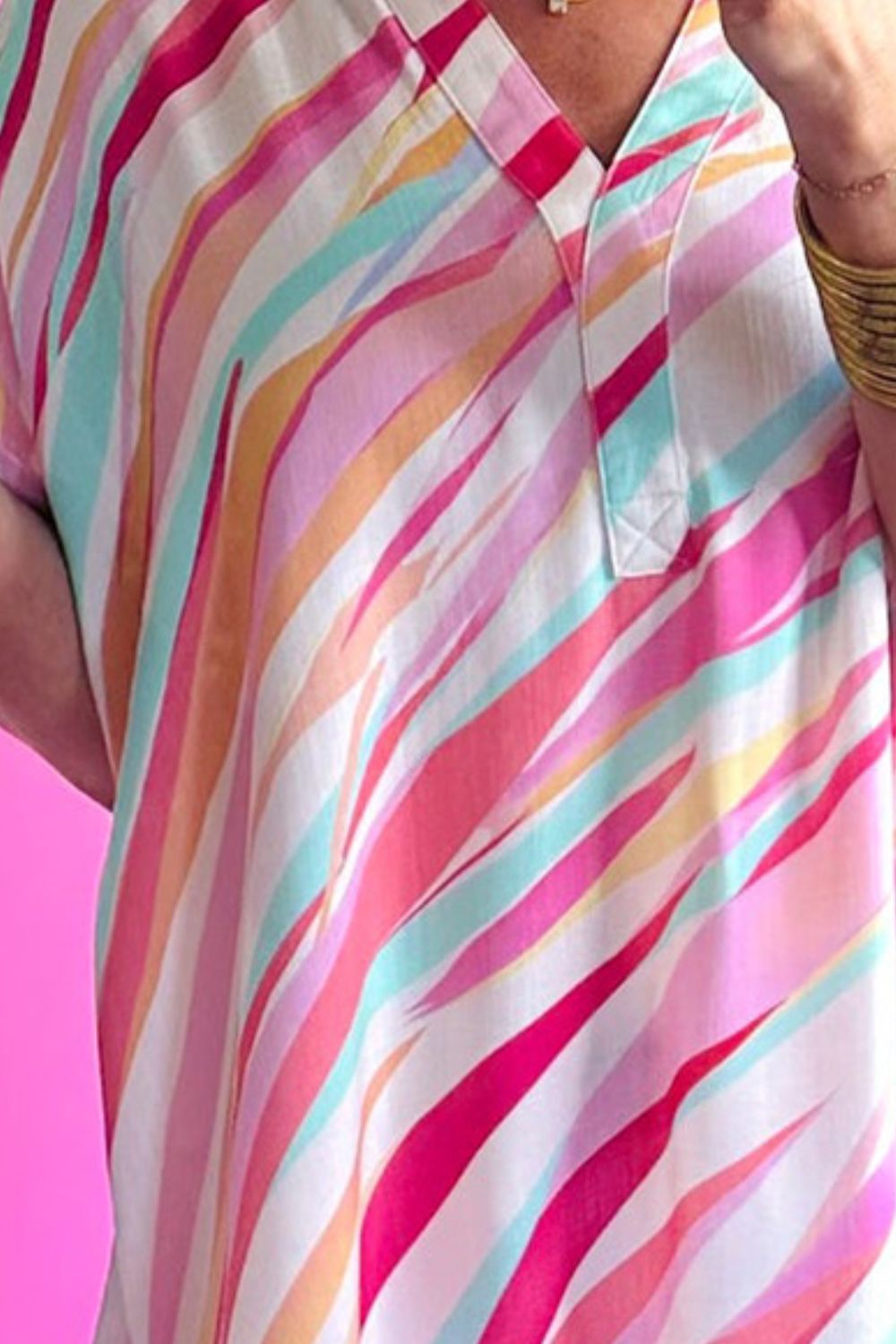 TEEK - Multicolor Block V-Neck Half Sleeve Blouse TOPS TEEK Trend