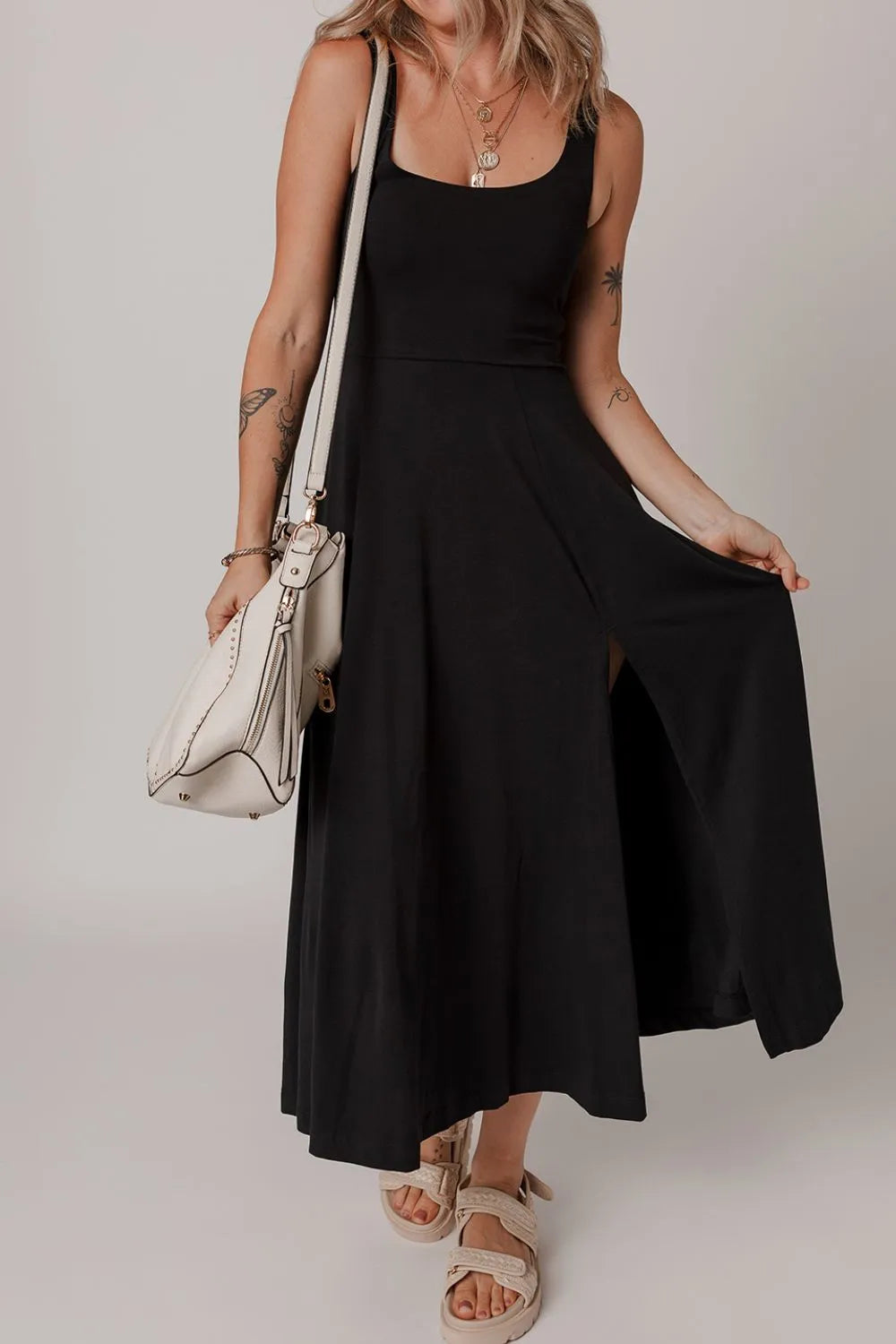 TEEK - Side Slit Scoop Neck Wide Strap Dress DRESS TEEK Trend