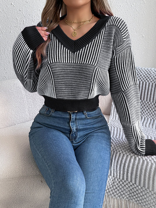 TEEK - Striped V-Neck Long Sleeve Sweater TOPS TEEK Trend
