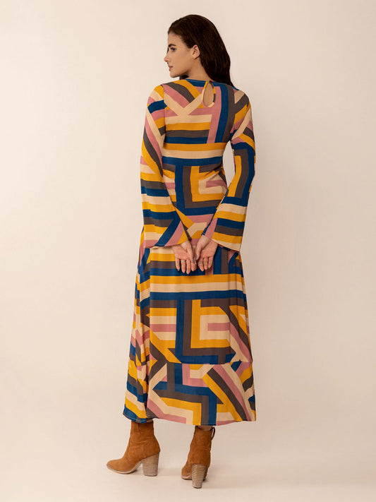 TEEK - Multicolor Contrast Flare Sleeve Midi Dress DRESS TEEK Trend
