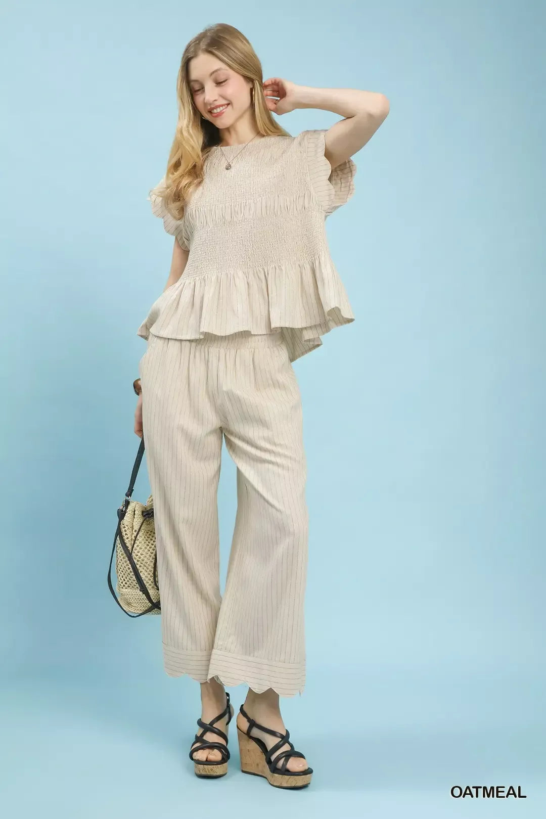 TEEK - Pinstripe Smocked Peplum Top TOPS TEEK Trend