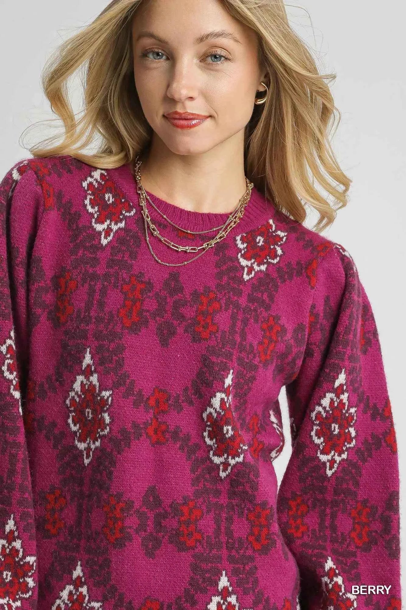 TEEK - Boho Patterned Long Sleeve Sweater TOPS TEEK Trend