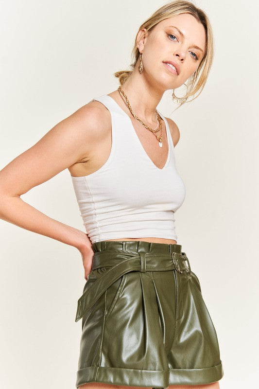 TEEK - High-Rise Waist Belted Faux Leather Short SHORTS TEEK FG