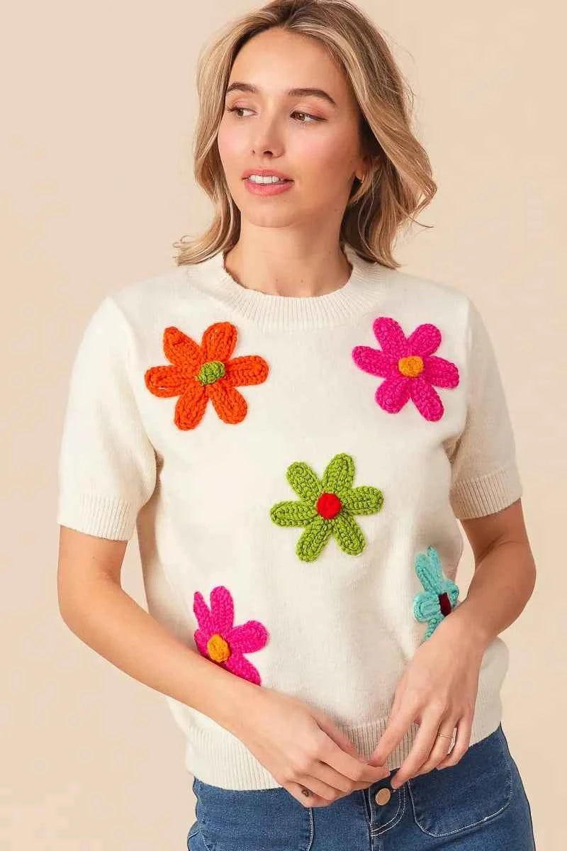 TEEK - Crochet Flower Patch Sweater Top TOPS TEEK Trend