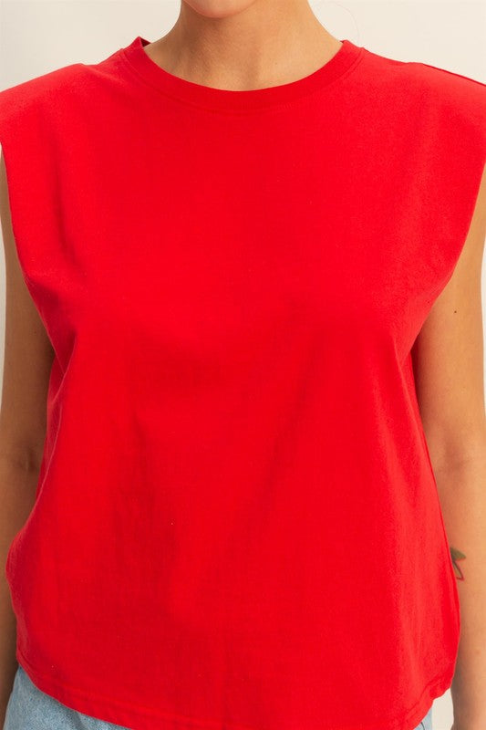 TEEK - Red Round Neck Shoulder Pad Sleeveless Top TOPS TEEK Trend