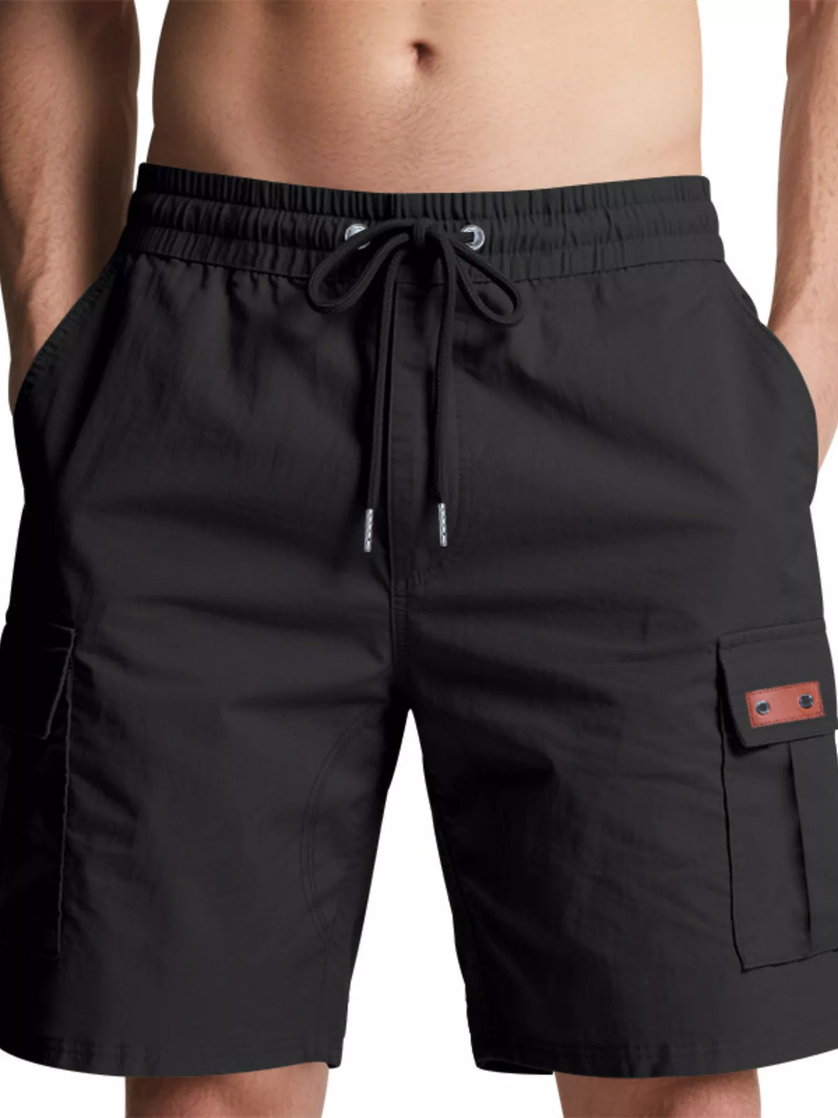 TEEK - Mens Full Size Cargo Shorts with Drawstring Plus Size SHORTS TEEK Trend Black S