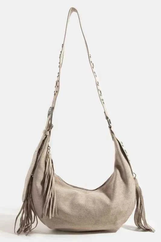 Fame Half Moon Fringe Buckle Strap Hobo Bag