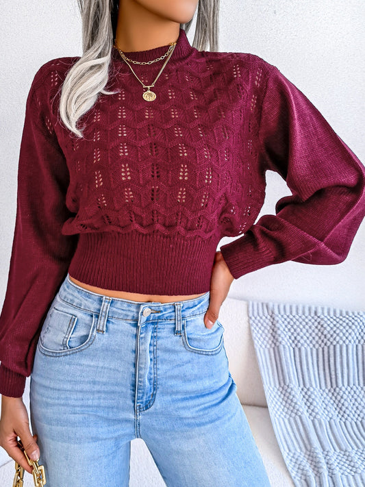 TEEK - Mesh Mock Neck Long Sleeve Cropped Sweater TOPS TEEK Trend