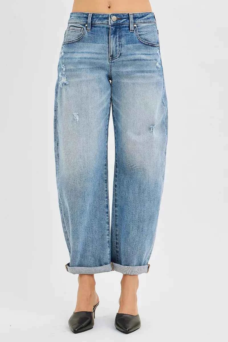 TEEK - Full Size Slouchy Ankle Length Cuffs Barrel Jeans Plus Size JEANS TEEK Trend