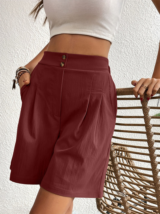 TEEK - Pocketed Half Elastic Waist Shorts SHORTS TEEK Trend Burgundy S