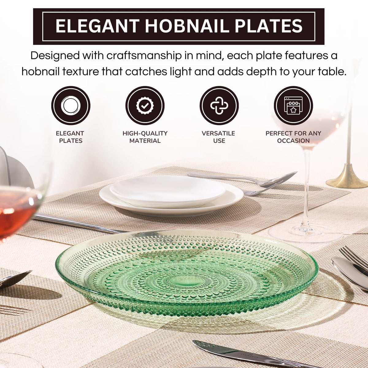 TEEK - Glass Hobnail Dinner or Charger Plates Set | Green HOME DECOR TEEK KS