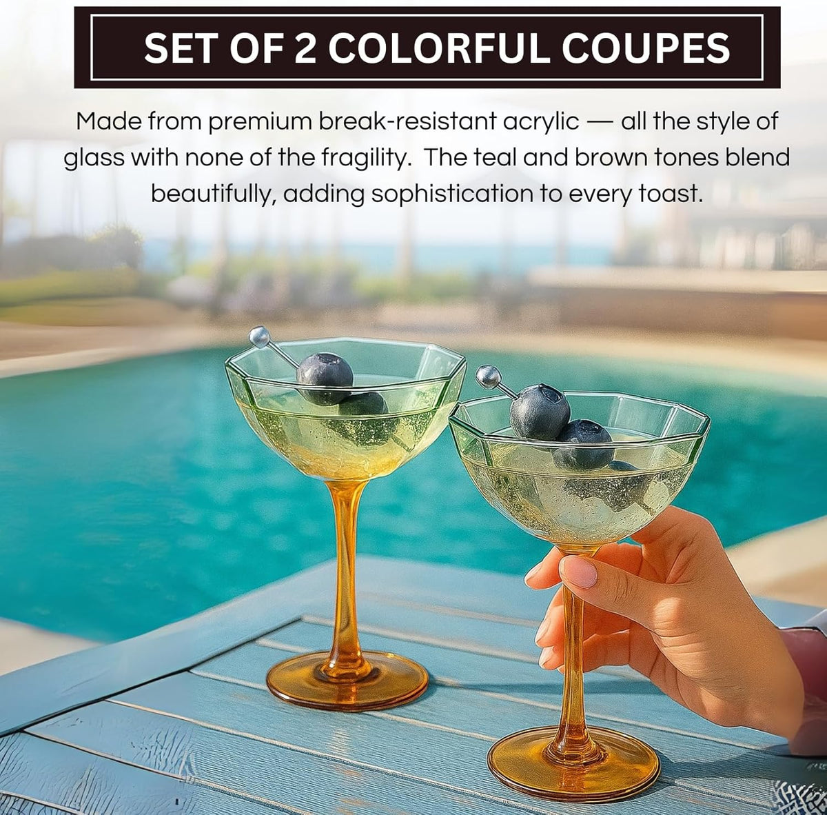 TEEK - Hexagonal Coupe Glasses Set | Teal + Brown HOME DECOR TEEK KS