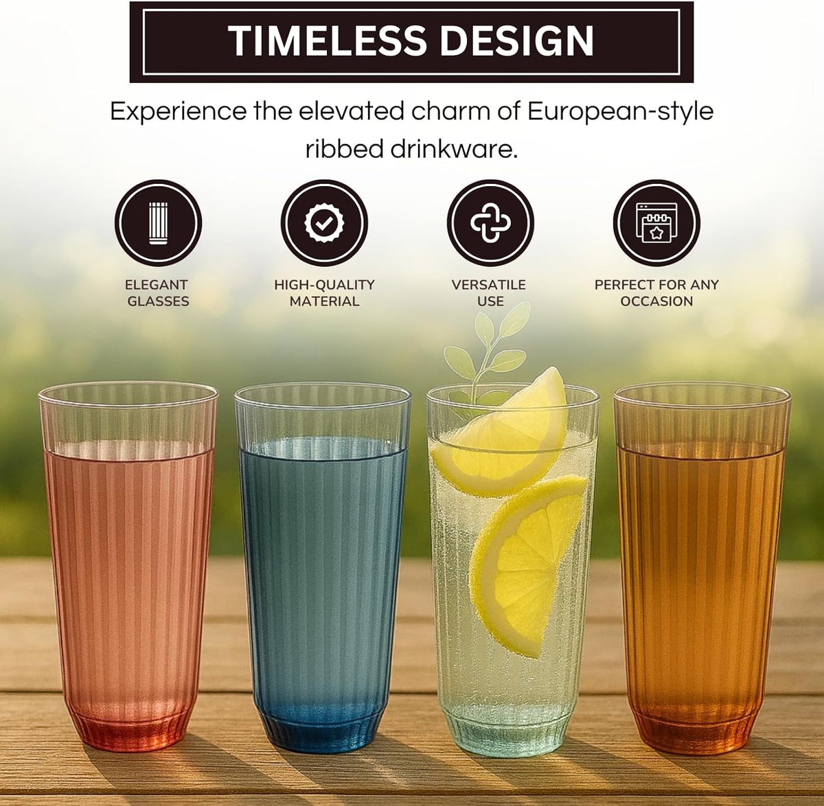 TEEK - Shatterproof European Ribbed Drinking Glasses Set HOME DECOR TEEK KS