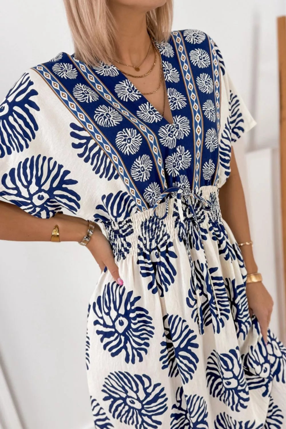 Floral Print Contrast Patchwork V Neck Dolman Dress Trendsi