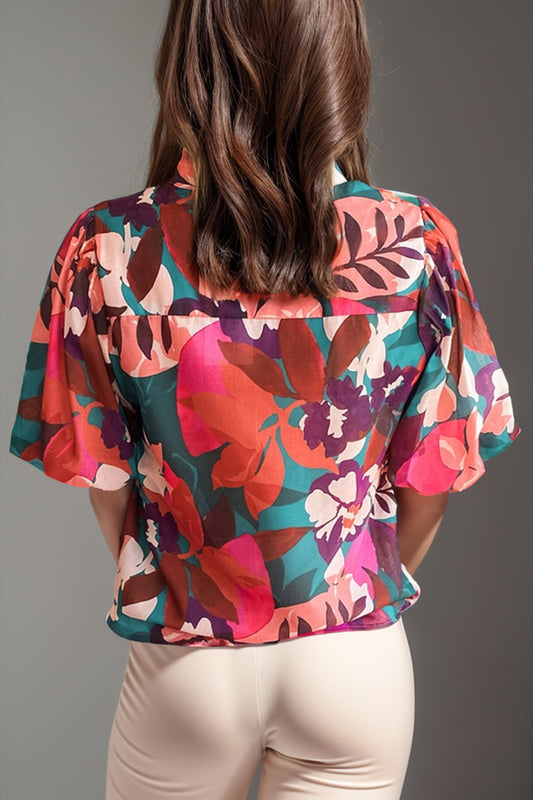 TEEK - Multicolor Notched Puff Sleeve Blouse TOPS TEEK Trend
