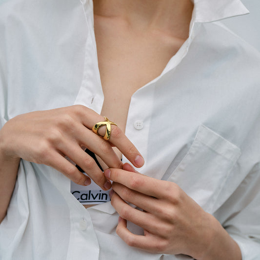 TEEK - 18K Gold-Plated Crisscross Ring JEWELRY TEEK Trend