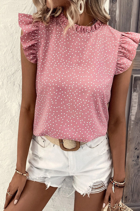 TEEK - Light Mauve Frill Polka Dot Cap Sleeve Blouse TOPS TEEK Trend