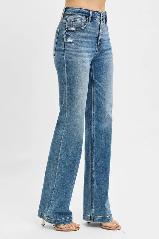 TEEK - Medium Wash Distressed Detail Bootcut Jeans JEANS TEEK Trend