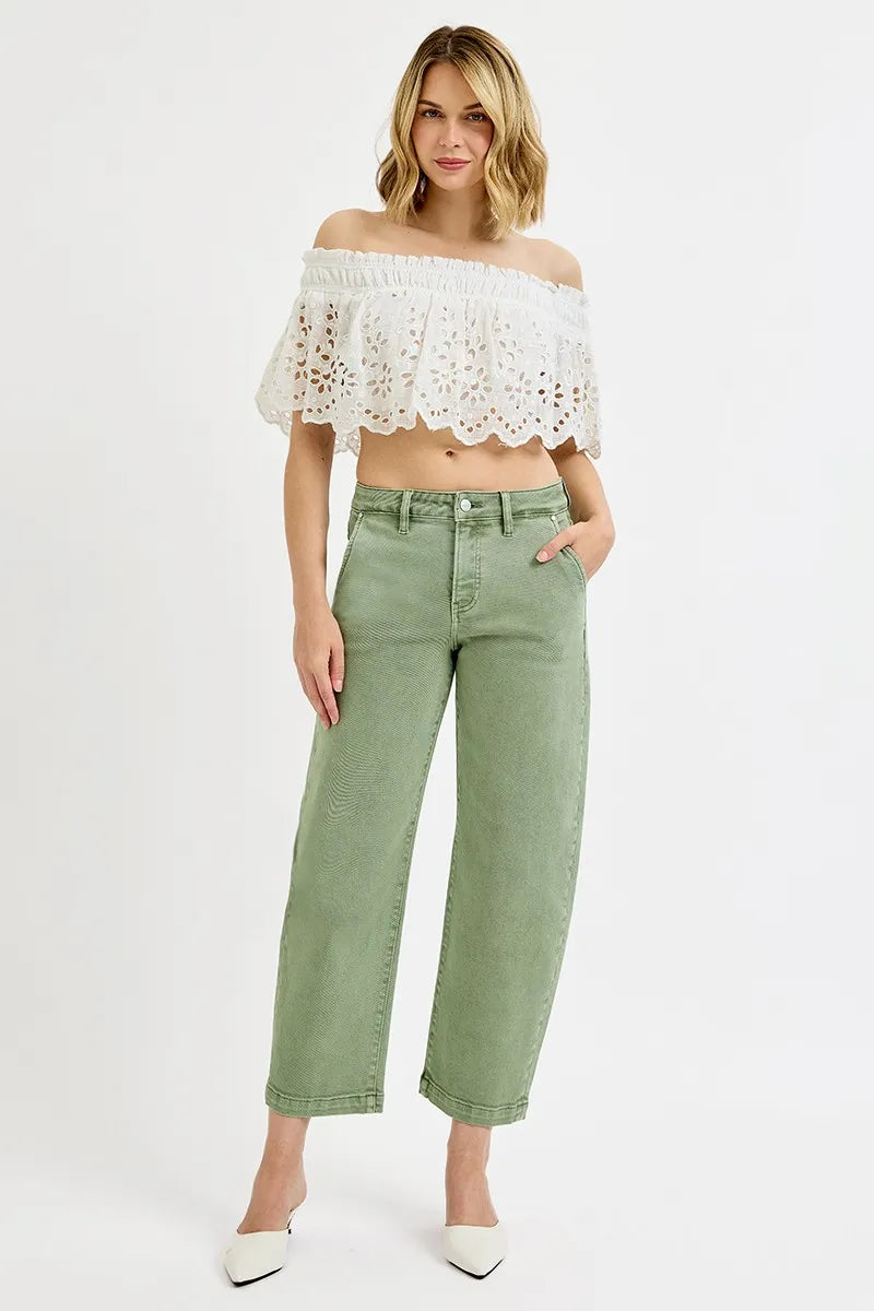 TEEK - Full Size Tummy Control High Rise Crop Barrel Jeans Plus Size JEANS TEEK Trend