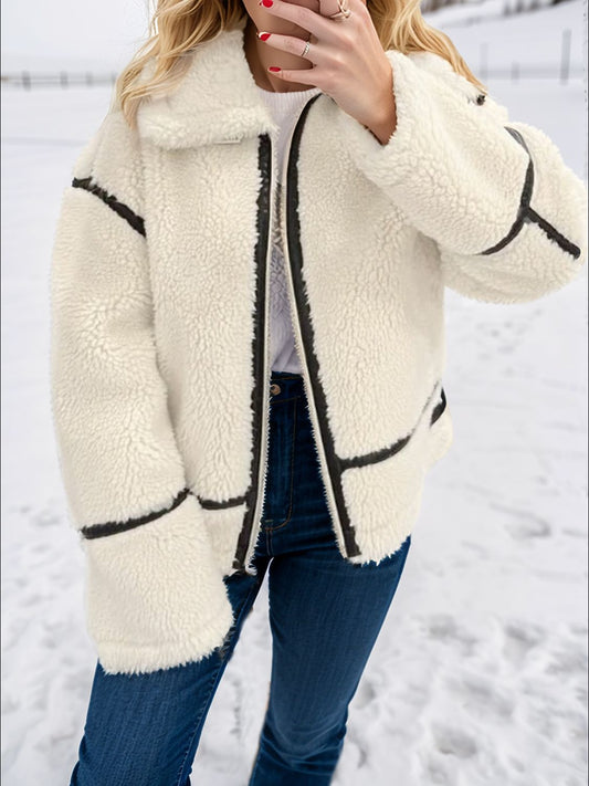 TEEK - White Zip Up Long Sleeve Sherpa Jacket JACKET TEEK Trend