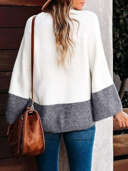 TEEK - White Contrast Long Sleeve Sweater TOPS TEEK Trend