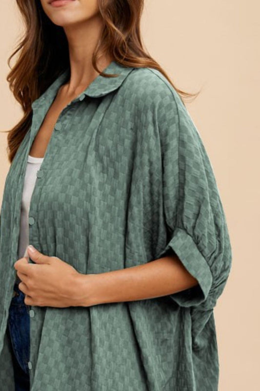 TEEK - Dark Sage Checkered Button Up Half Sleeve Shirt TOPS TEEK Trend