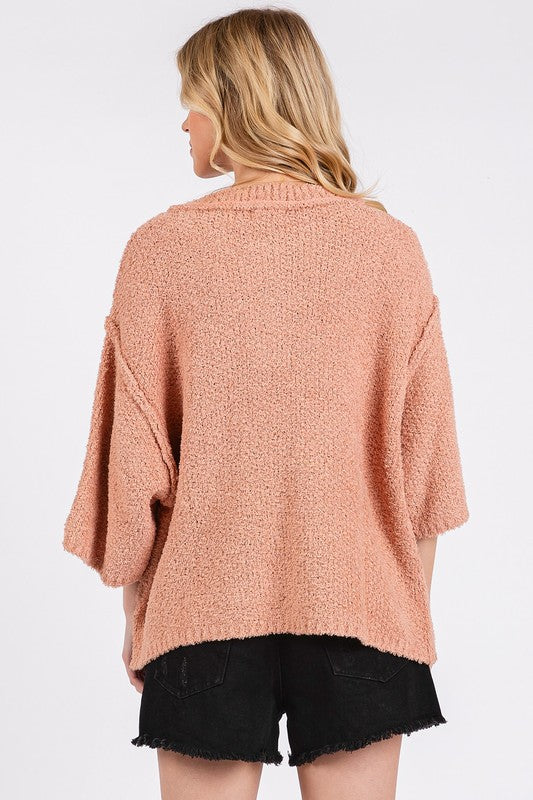 TEEK - Rosewood Slit Notched Drop Shoulder Sweater TOPS TEEK Trend