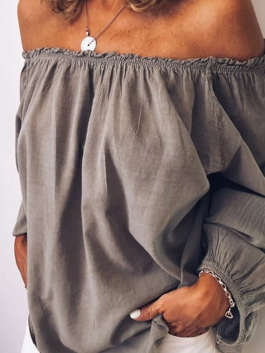 TEEK - Off-Shoulder Frill Trim Blouse TOPS TEEK Trend