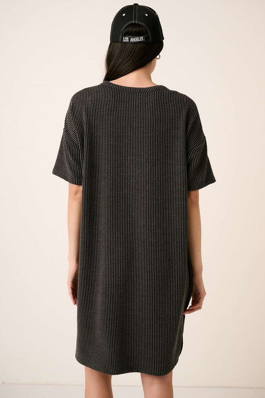 TEEK - Charcoal Urban Rib Knit Short Sleeve Tee Dress DRESS TEEK Trend