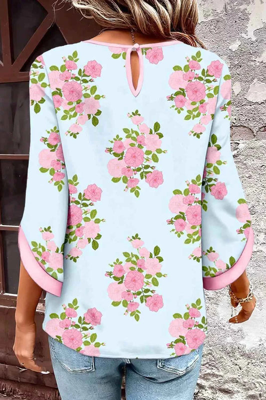 TEEK - Floral Print 3/4 Sleeve Blouse TOPS TEEK Trend