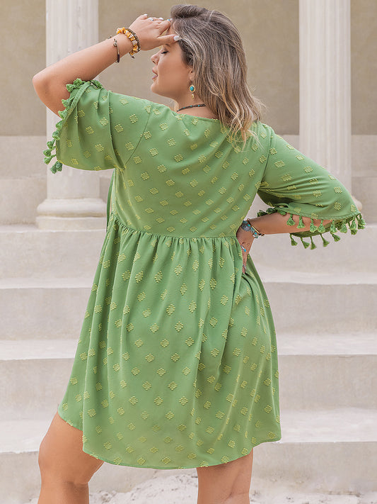 TEEK - Lime Plus Size Tied Tassel Half Sleeve Dress DRESS TEEK Trend