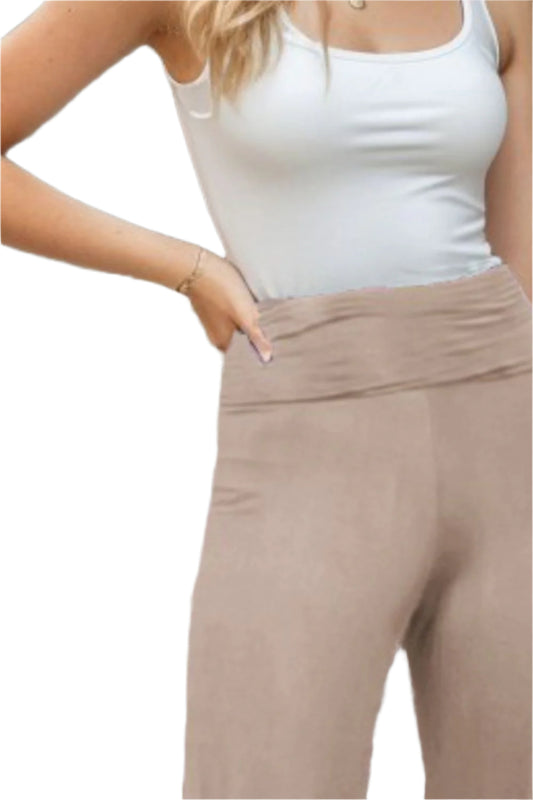 TEEK - Oatmeal Heimish Ruffled High Waist Wide Leg Pants PANTS TEEK Trend