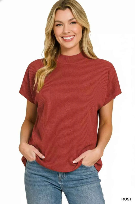 TEEK - Viscose Mock Neck Short Sleeve Boxy Sweater TOPS TEEK Trend