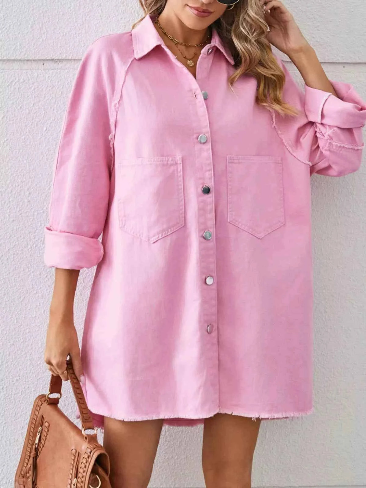 TEEK - Button-Down Raw Hem Denim Dress DRESS TEEK Trend
