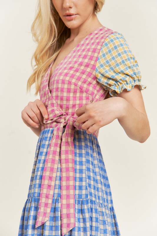 TEEK - PLUS SIZE MULTICOLOR BLOCK GINGHAM DRESS DRESS TEEK FG 1X