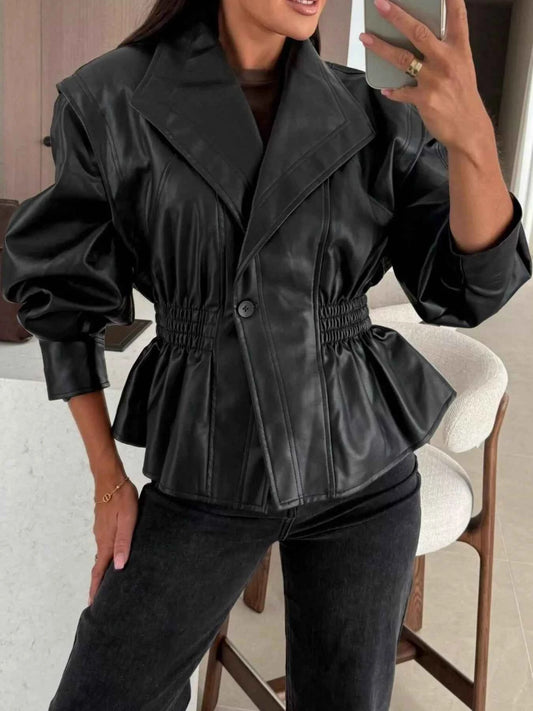 Peplum Waist Leather Jacket Trendsi