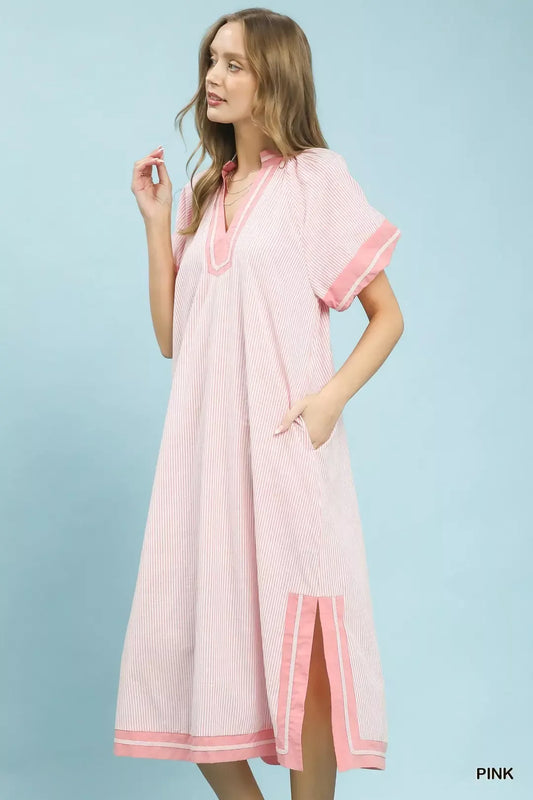 TEEK - Pinstripe Contrast Trim Midi Dress DRESS TEEK Trend