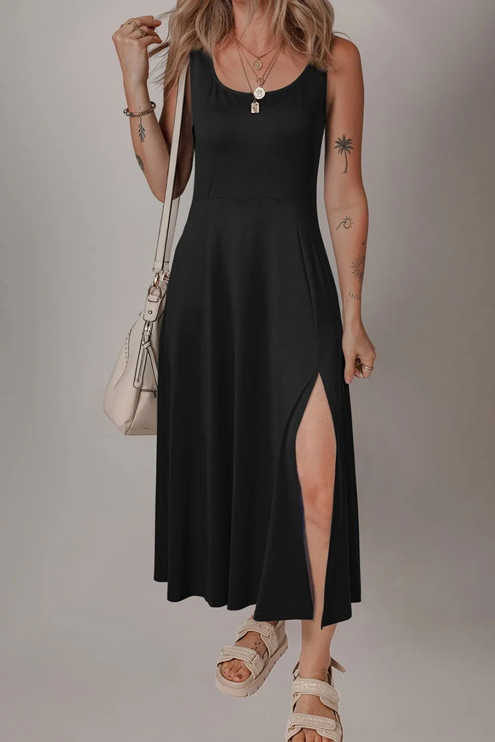 TEEK - Side Slit Scoop Neck Wide Strap Dress DRESS TEEK Trend