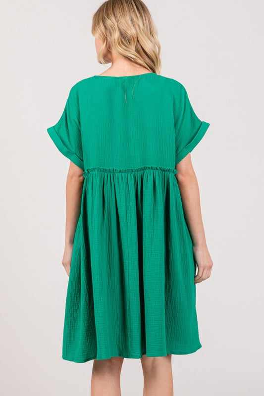 TEEK - Kelly Green Button Up Short Sleeve Dress DRESS TEEK Trend