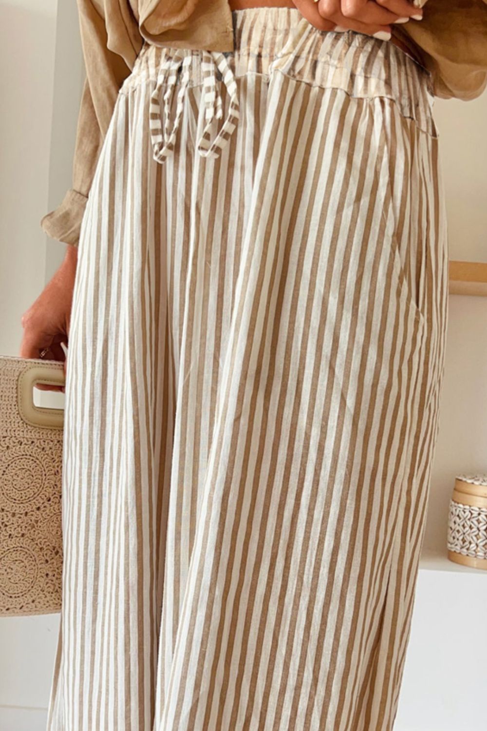 TEEK - Stripe Pocketed Striped Wide Leg Pants PANTS TEEK Trend
