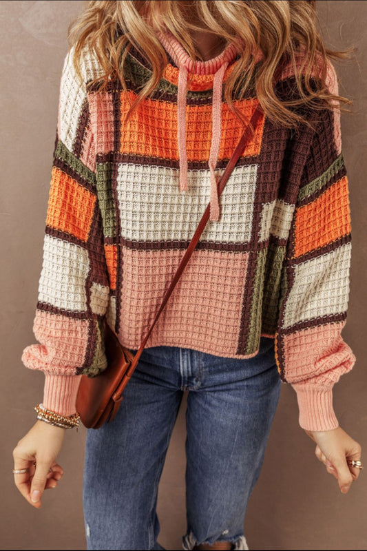 TEEK - Orange Drawstring Color Block Mock Neck Sweater TEEK Trend