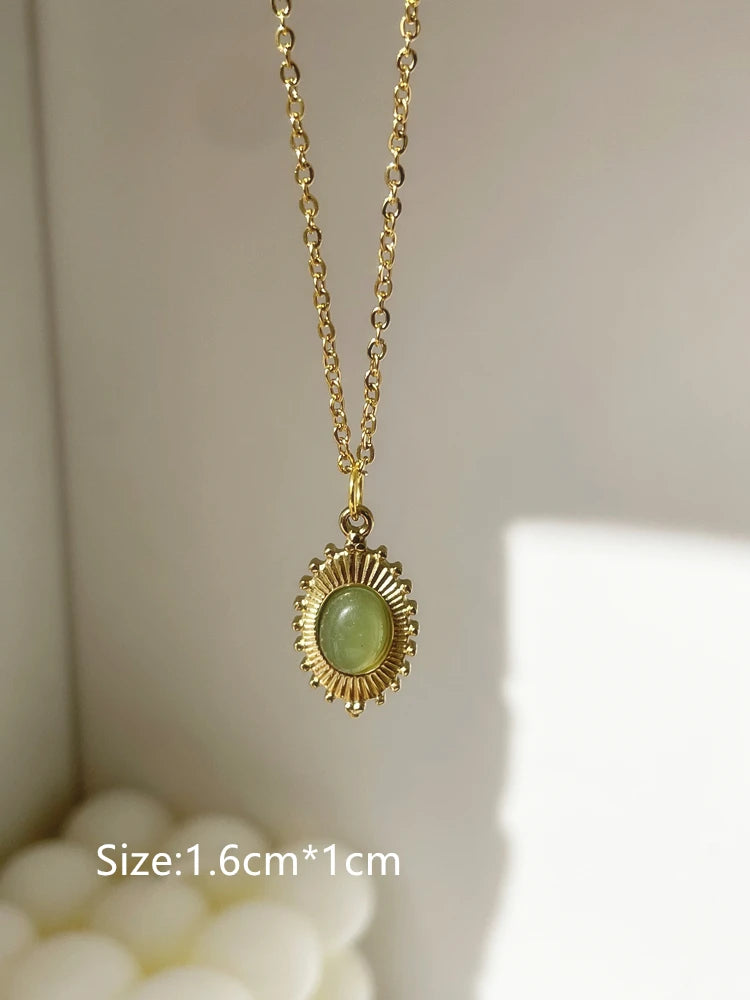 TEEK - Enamel Charm Natural Stones Stainless Steel Chain Necklace JEWELRY theteekdotcom N