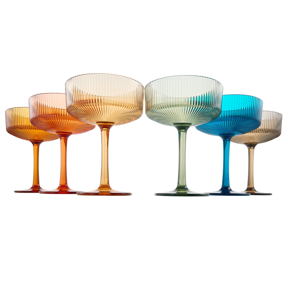 TEEK - Eze Acrylic Ribbed Champagne Coupe Cocktail Glassware Set HOME DECOR TEEK KS Muted Set of 6
