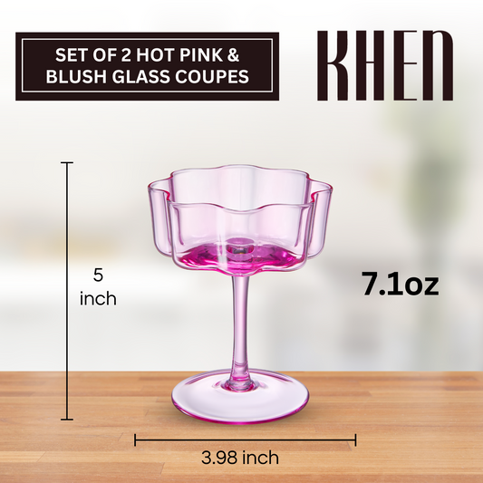 TEEK - Flower Wave Coupe Cocktail Colored Glasses Set | Hot Pink & Blush HOME DECOR TEEK KS