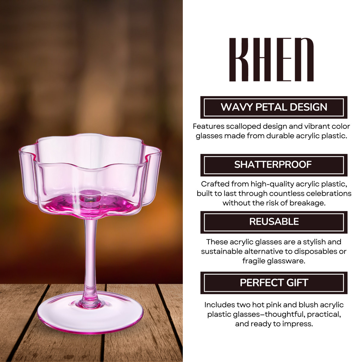 TEEK - Flower Wave Coupe Cocktail Colored Glasses Set | Hot Pink & Blush HOME DECOR TEEK KS