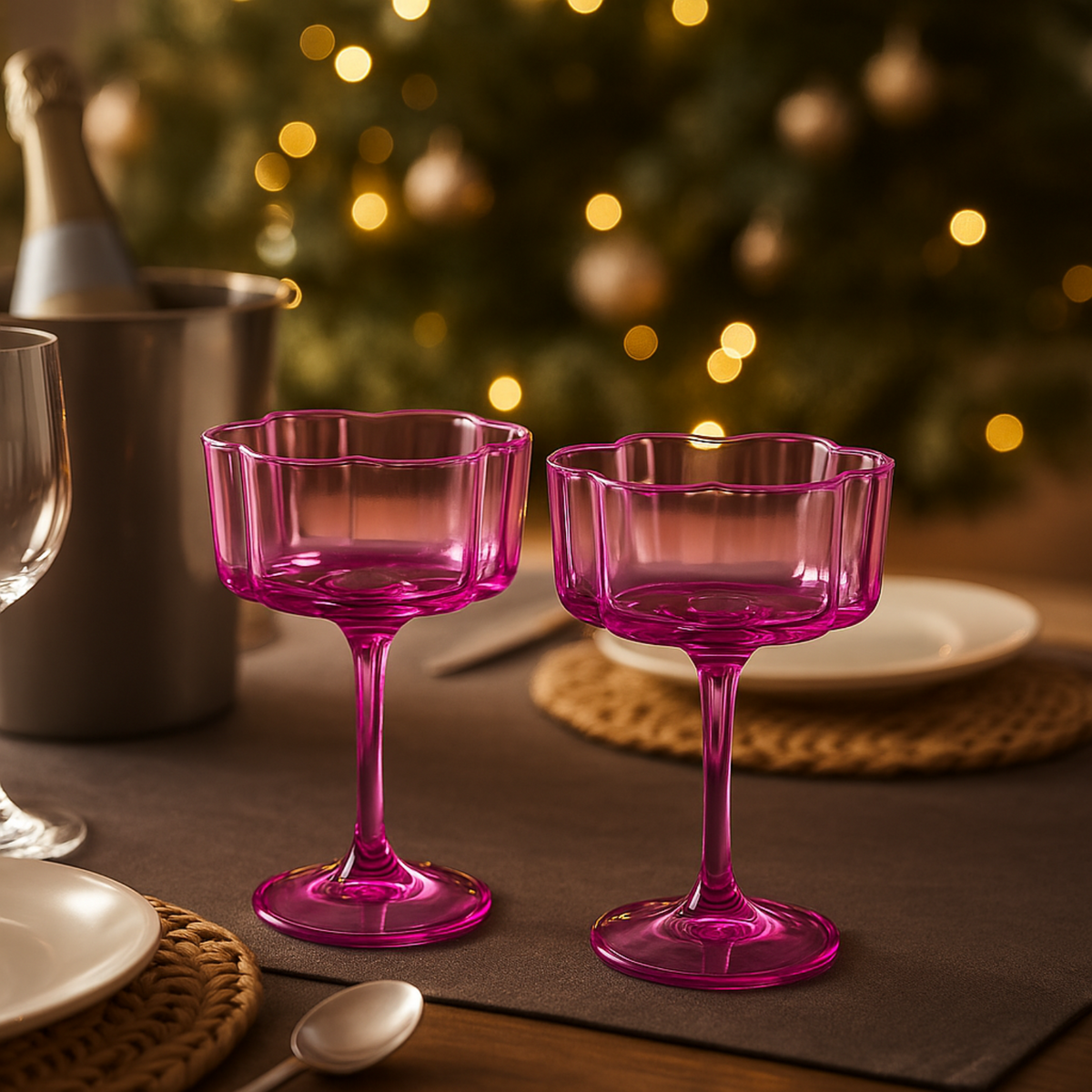 TEEK - Flower Wave Coupe Cocktail Colored Glasses Set | Hot Pink & Blush HOME DECOR TEEK KS