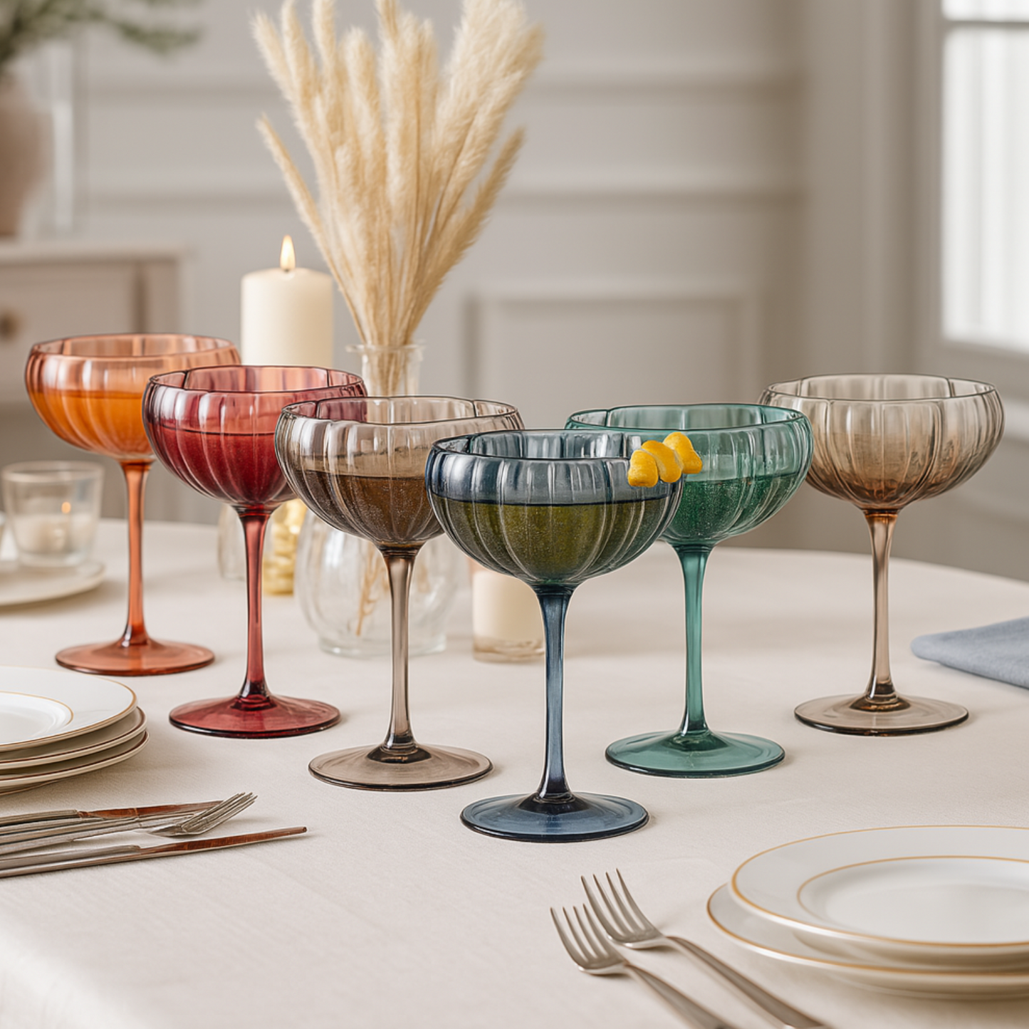 TEEK - Flower Coupe Cocktail Colored Glasses Set | Muted HOME DECOR TEEK KS
