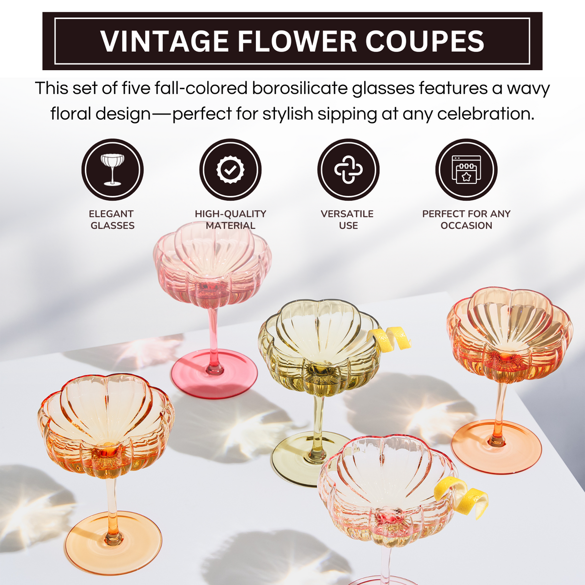 TEEK - Flower Coupe Cocktail Glasses Set | Bright Colors HOME DECOR TEEK KS